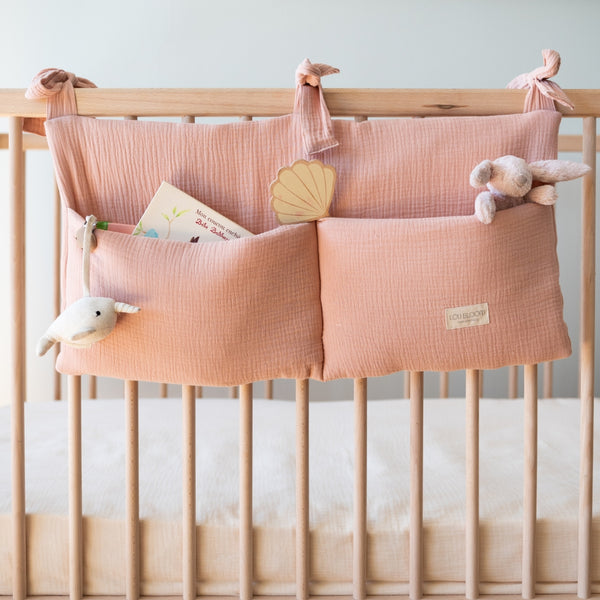 Organizador de cuna muselina rosa palo algodón orgánico