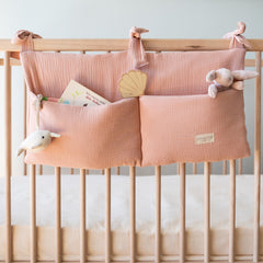 Organizador de cuna muselina rosa palo algodón orgánico