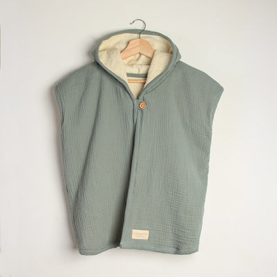 Cape de bain bébé mousseline vert eucalyptus en coton bio 500gsm