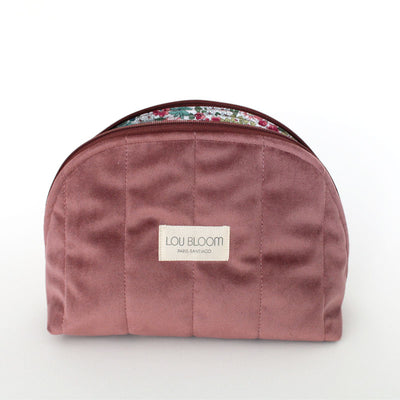 Trousse de toilette rembourrée en éco-velours rose pâle