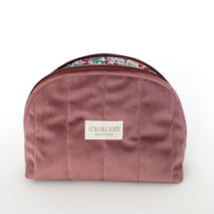 Trousse de toilette rembourrée en éco-velours rose pâle