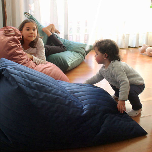 Pouf enfant éco-velours rose pâle