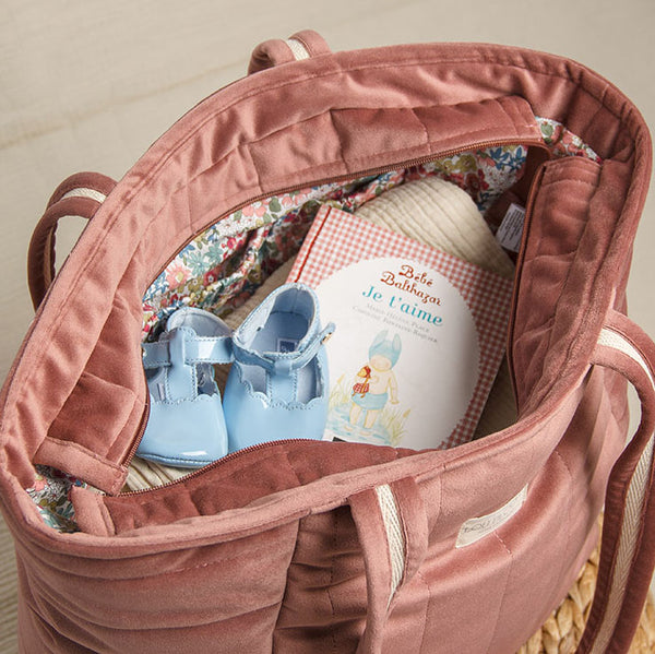 Bolso de maternidad eco-terciopelo rosa palo